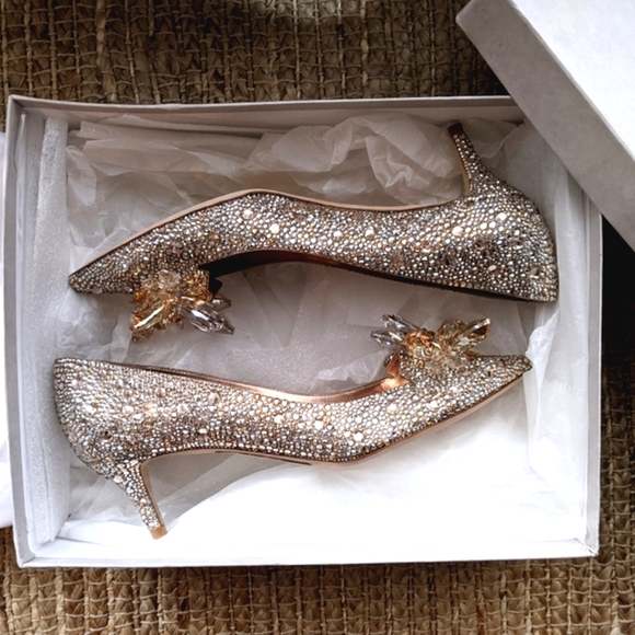 💯Jimmy Choo Rose Gold Crystal Covered Pointy Toe Pumps Crystal Cinderella pumps - Picture 7 of 12